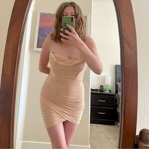 Oh Polly pink strapless mini dress.